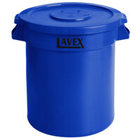 Lavex 10 Gallon Blue Round Commercial Trash Can and Lid