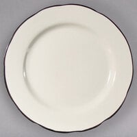 CAC 9" Scalloped Edge Ivory (American White) Seville China Plate with Black Band - 24/Case