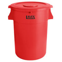 Lavex 44 Gallon Red Round Commercial Trash Can and Lid