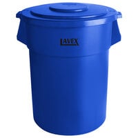 Lavex 55 Gallon Blue Round Commercial Trash Can and Lid