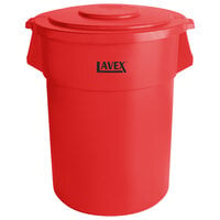 Lavex 55 Gallon Red Round Commercial Trash Can and Lid