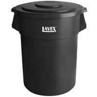 Lavex 55 Gallon Black Round Commercial Trash Can and Lid