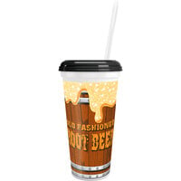 32 oz. Tall Plastic "Old Fashioned Root Beer" Design Souvenir Cup with Straw and Lid - 200/Case