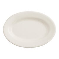 Acopa 9 3/8" x 6 1/2" Ivory (American White) Wide Rim Rolled Edge Oval Stoneware Platter - 24/Case