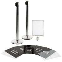 Lancaster Table & Seating Stainless Steel 40" Crowd Control / Guidance Stanchion Kit including Frame & Sign Set with Clear Covers