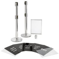 Lancaster Table & Seating Stainless Steel 40" ADA Compliant Crowd Control / Guidance Stanchion Kit including Frame & Sign Set with Clear Covers