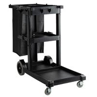 Lavex Black 3-Shelf Janitor Cart with Black Vinyl Bag