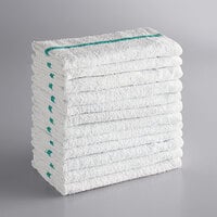 Choice 16 inch x 19 inch Green Striped 32 oz. Cotton Bar Towel - 12/Pack