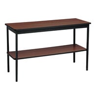 Barricks UTS1848WA 48" x 18" Walnut / Black Rectangular Utility Table with Bottom Shelf