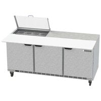 Beverage-Air SPE72HC-08C-CL Elite 72" 3 Door Refrigerated Sandwich Prep Table with 17" Deep Cutting Board and Clear Lid