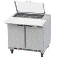 Beverage-Air SPE36HC-08C-CL Elite 36" 2 Door Refrigerated Sandwich Prep Table with 17" Deep Cutting Board and Clear Lid