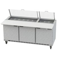 Beverage-Air SPE72HC-18C-CL Elite 72" 3 Door Refrigerated Sandwich Prep Table with 17" Deep Cutting Board and Clear Lid