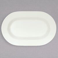 Schonwald 9402018 Connect 7 1/4" x 4 1/2" Continental White Porcelain Oval Racetrack Platter with Rim - 12/Case