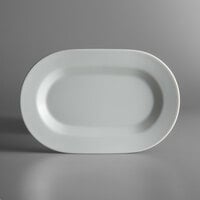 Schonwald 9402022 Connect 8 3/4" x 5 7/8" Continental White Porcelain Oval Racetrack Platter with Rim - 12/Case