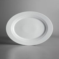 Schonwald 9122034 Allure 13 3/8" x 9 3/4" Bone White Raised Rim Oval Porcelain Platter - 6/Case