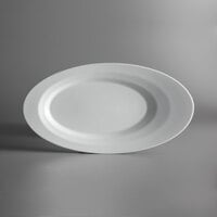 Schonwald 9122630 Allure 11 1/2" x 6 1/4" Asymmetrical Bone White Oval Porcelain Platter - 6/Case