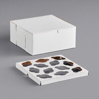 9" x 9" x 4" White Mini Cupcake / Muffin Box with 12 Slot Reversible Insert - 10/Pack