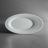 Schonwald 9122618 Allure 7" x 3 1/2" Asymmetrical Bone White Oval Porcelain Platter - 12/Case