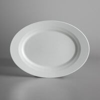 Schonwald 9122023 Allure 9" x 6 5/8" Bone White Raised Rim Oval Porcelain Platter - 12/Case