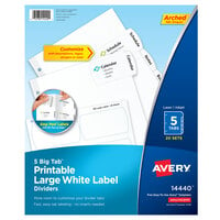 Avery® 14440 Big Tab 5-Tab White Large Paper Printable Label Divider Set - 20/Pack