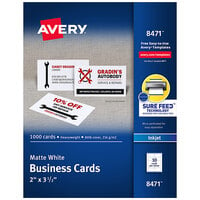 Avery® 08471 2" x 3 1/2" Matte White Micro Perforated Two-Sided Business Card - 1000/Box
