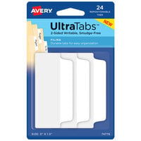 Avery® 74776 Ultra Tabs 3" x 1 1/2" White Paper Covered Plastic Repositionable Two-Side Filing Tab - 24/Pack