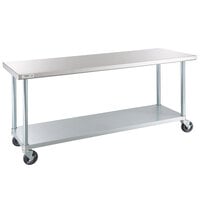 Regency 24 inch x 72 inch 18-Gauge 304 Stainless Steel Commercial Work Table with Galvanized Legs, Undershelf, and Casters