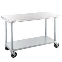 Regency 24 inch x 48 inch 18 Gauge 304 Stainless Steel Commercial Work Table with Galvanized Legs, Undershelf, and Casters