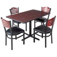 Lancaster Table & Seating 30" x 48" Reversible Cherry / Black Standard Height Dining Set with Mahogany Chair and Padded Seat