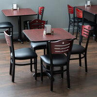 Lancaster Table & Seating 30 inch x 30 inch Reversible Cherry / Black Standard Height Dining Set with Mahogany Chair and Padded Seat