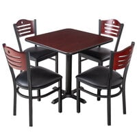 Lancaster Table & Seating 30 inch x 30 inch Reversible Cherry / Black Standard Height Dining Set with Mahogany Chair and Padded Seat