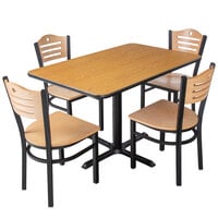 Lancaster Table & Seating 30" x 48" Reversible Walnut / Oak Standard Height Dining Set with Natural Chair and Wood Seat