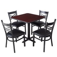 Lancaster Table & Seating 30" x 30" Reversible Cherry / Black Standard Height Dining Set with Black Cross Back Chair and Padded Seat