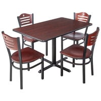 Lancaster Table & Seating 30" x 48" Reversible Cherry / Black Standard Height Dining Set with Mahogany Bistro Chair and Wood Seat