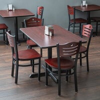 Lancaster Table & Seating 30 inch x 48 inch Reversible Cherry / Black Standard Height Dining Set with Mahogany Chair and Wood Seat