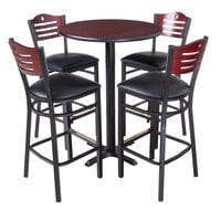 Lancaster Table & Seating 30" Round Reversible Cherry / Black Bar Height Dining Set with Mahogany Chair and Padded Seat