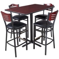 Lancaster Table & Seating 30" x 48" Reversible Cherry / Black Bar Height Dining Set with Mahogany Bistro Chair and Padded Seat
