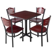 Lancaster Table & Seating 30" x 30" Reversible Cherry / Black Standard Height Dining Set with Mahogany Chair and Wood Seat