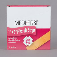Medi-First 62550 1" x 3" Woven Adhesive Bandage Strip - 50/Box
