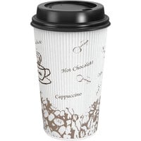 Choice 16 oz. Sleeveless Bean Print Paper Hot Cup and Lid - 100/Pack
