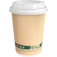 EcoChoice 12 oz. Sleeveless Kraft Paper Hot Cup and Lid - 100/Pack
