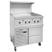Vulcan 36R-36GT Endurance Natural Gas Range with 36" Thermostatic Griddle and Refrigerated Base - 60,000 BTU