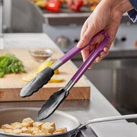 Vollrath 478091280 Jacob's Pride 9 1/2" Heat Resistant Nylon Tip Cooking Tongs with Purple Coated Handle