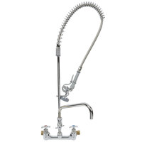 T&S B-0287 EasyInstall Wall Mounted 38 1/4" High Pre-Rinse Faucet with Adjustable 8" Centers, 44" Hose, and 12" Add-On Faucet