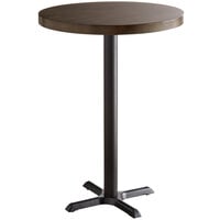 Lancaster Table & Seating 30" Round Bar Height Wood Butcher Block Table with Espresso Finish and Cast Iron Cross Base Plate