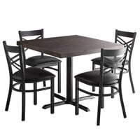 Lancaster Table & Seating 36" Square Wood Butcher Block Dining Height Table with 4 Black Cross Back Chairs and Espresso Finish
