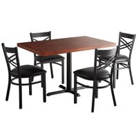 Lancaster Table & Seating 30" x 48" Wood Butcher Block Dining Height Table with 4 Black Cross Back Chairs - Mahogany