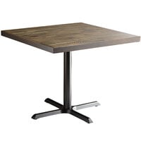Lancaster Table & Seating 36" Square Standard Height Wood Butcher Block Table with Espresso Finish and Cast Iron Cross Base Plate