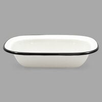 Tablecraft 80013 Enamelware 18 oz. Black and Cream White Rolled Rim Rectangular Bowl