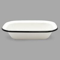 Tablecraft 80014 Enamelware 30 oz. Black and Cream White Rolled Rim Rectangular Bowl